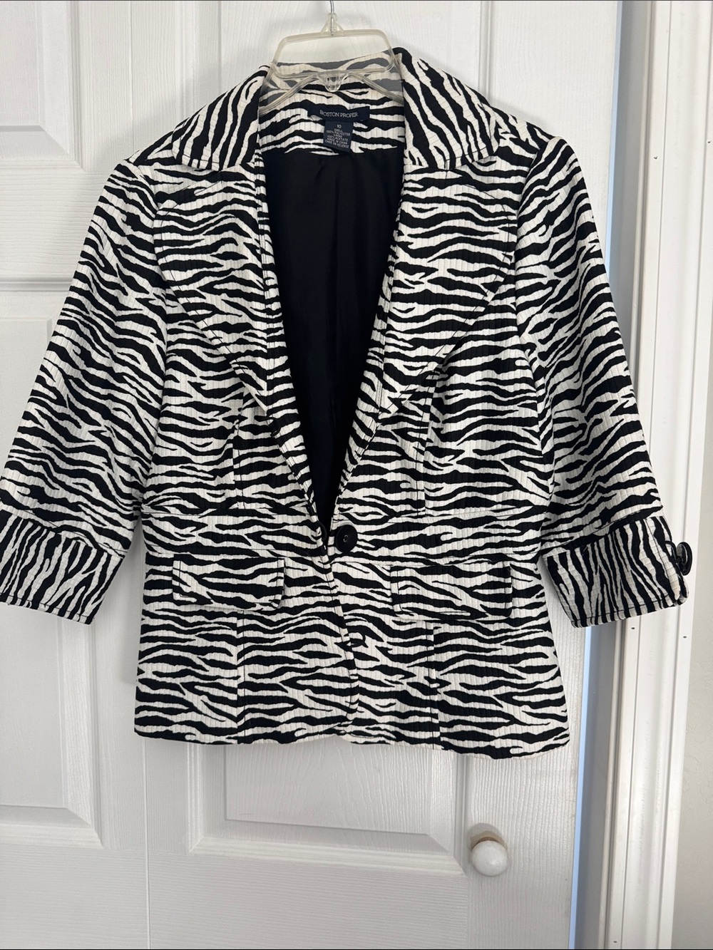Boston Proper Black and White Zebra Print Blazer